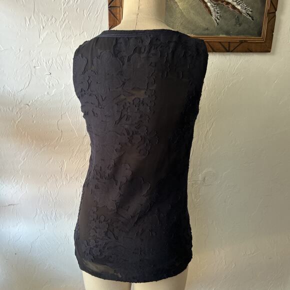 Tory Burch Silk Top Women Size 4 Floral Black Navy Tank Semi Sheer Chiffon - Picture 3 of 11